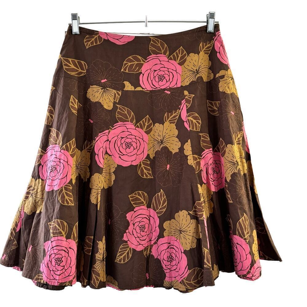Garnet Hill Floral A-line Lined Skirt Cotton Size 10